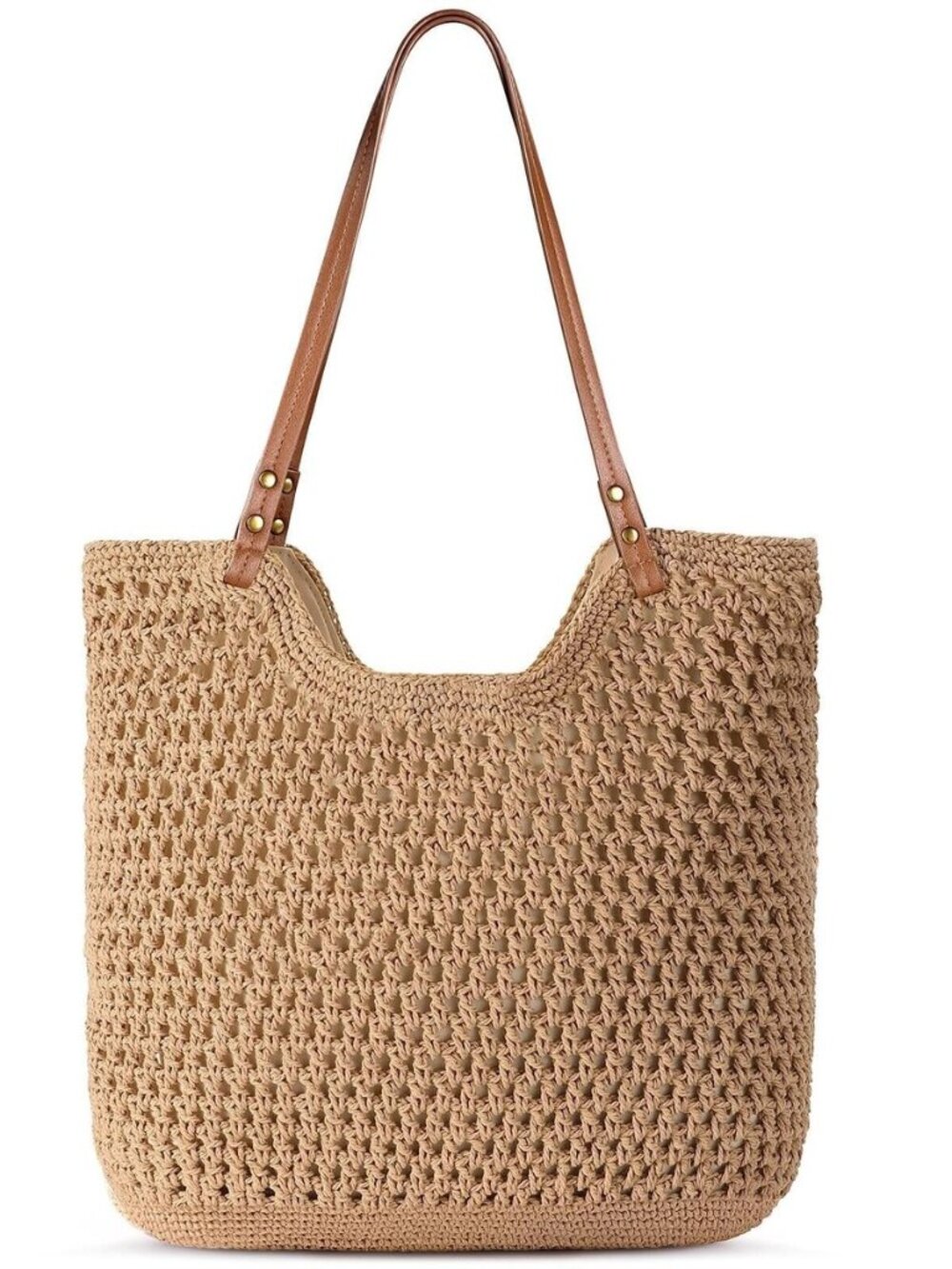 Crochet Beach Bag Purse Summer Woven Tote Shoulder Bag with Lining